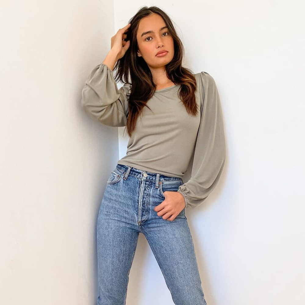 NWT Got Your Back Sage Green Tie Back Long Sleeve Top